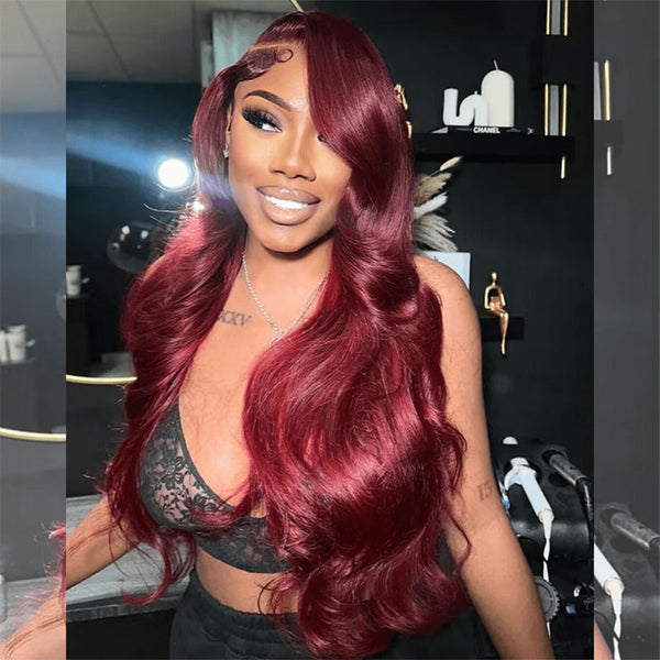 Burgundy body wave 13x6 lace front human hair wig