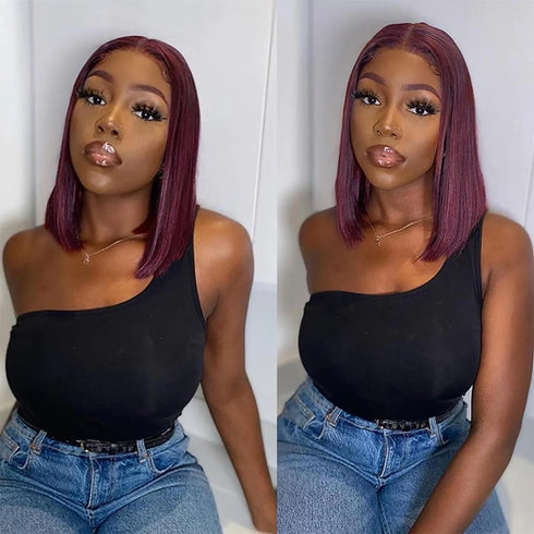 Burgundy lace front bob wigs