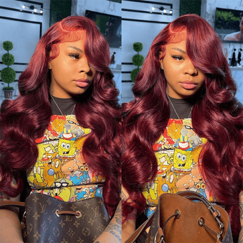13x6 lace front wig in burgundy color