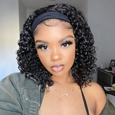 Kinky Curly Headband Human Hair Wigs