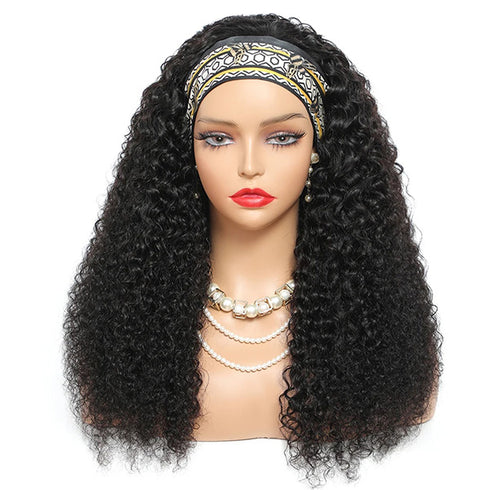 Kinky Curly Headband Human Hair Wigs