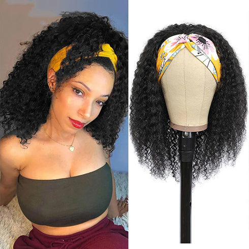 Kinky Curly Headband Human Hair Wigs