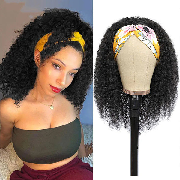 Kinky Curly Headband Human Hair Wigs
