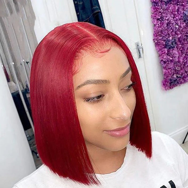 Straight red bob wig